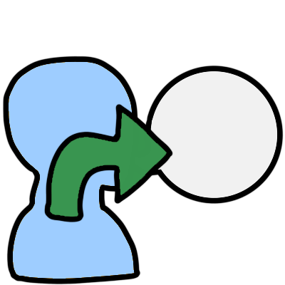 a light blue shape of head and neck viewed from the side. a green arrow comes from the person's throat area, out their mouth, and onto a white speech bubble.